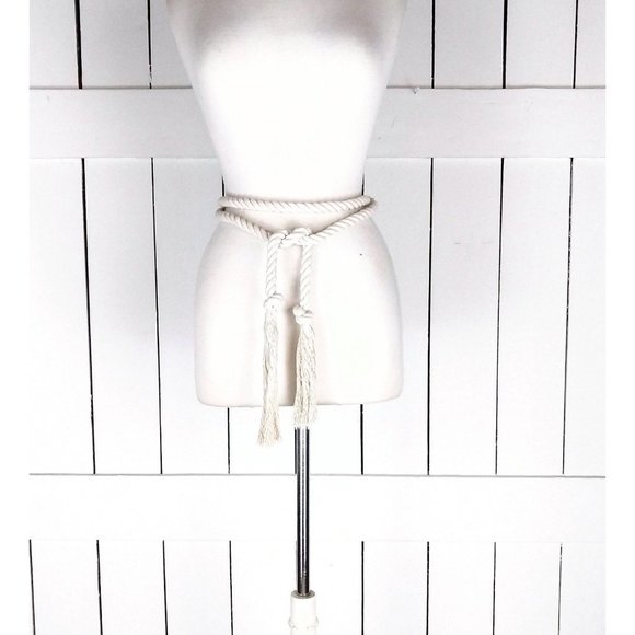 CIvory long woven braided rope knotted fringe tassel tie belt main image 4